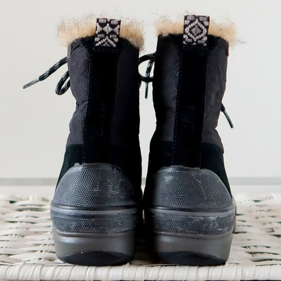 Clarks Suede Leather Nylon Rubber Fur Waterproof Lace-up Winter Rain Boots 7.5 - Picture 6 of 16